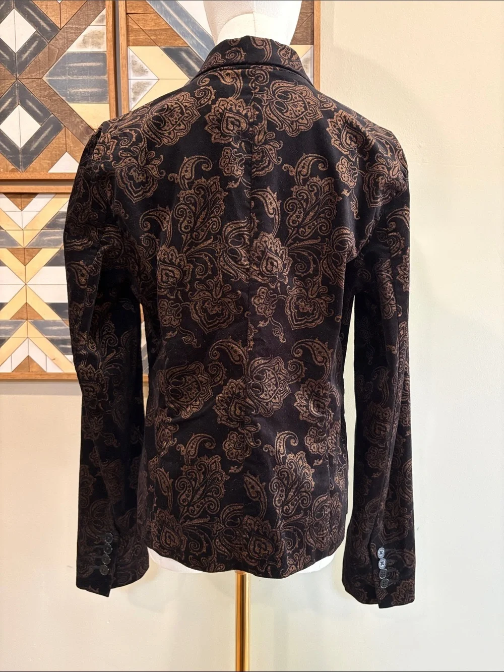 Vintage Lauren Ralph Lauren Black Gold Paisley Button-Up Velvet Blazer Jacket 8